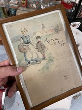 Menu Ancien 1916 Vintage Restaurant Aquarelle Peinture