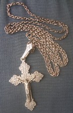 ancienne chaine avec Pendentif en argent CROIX ALLIANCE CHRETIENNE datée 1882