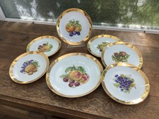 Joli service de table ancien porcelaine de Bohème or et fruits-plat+6 assiettes