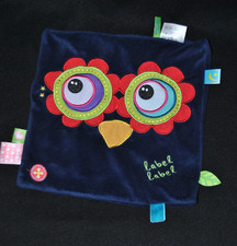 Doudou plat hibou LABEL LABEL bleu rouge vert jaune étiquettes NEUF