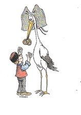 CP GENTILLE CIGOGNE OFFRE UNE BRETZEL AU PETIT ALSACIEN PAR MENGUS