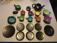 SERVICE 6 tasses à café + 2 à thé  CERAMONY VALLAURIS  sucrier cafetière crémier