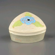 boite Verre Émaillé ART DECO Signée LEUNE Bonbonnière Aspect Givré Années 30