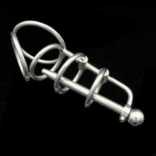 Stainless Steel Male Metal Chastity Device with Urethra Dilator Plug Cage Belt