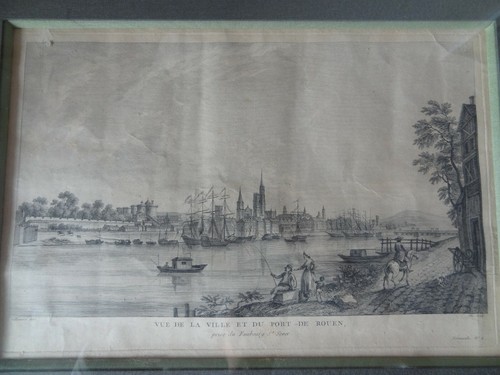Ancienne gravure port rouen - gravure,