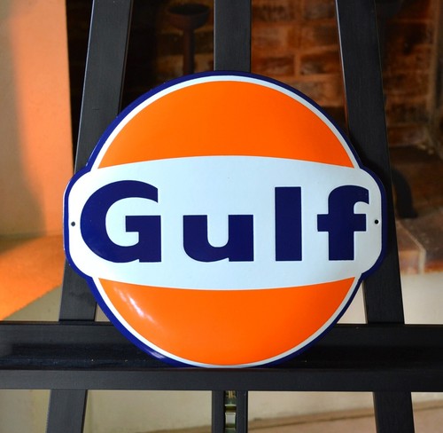 Plaque émaillée gulf huile - plaque,