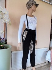 PANTALON THERMIQUE JOGGING NOIR & LEOPART A BRETELLES TAILLE ELASTIQUE TS 36