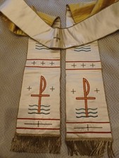 Ancienne ETÔLE/soie Blanche/Brodée Des Symboles/debut XXÈME/NO CHASUBLE/NO AUBE