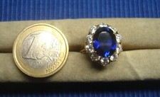 B26C Neuf Bague Marguerite Plaqué Or Saphir Synth Strass Diamant Lot Bijou TB !