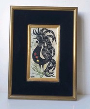 plaque murale coq youen yves alain pleuven faience  vintage ceramique quimper