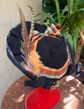 ANCIEN CHAPEAU 1930 FEUTRE RUBAN PLUMES   