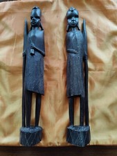 Statuettes Africaines Guerriers ou couple  Massaï,  en Bois noir , H : 35 cms
