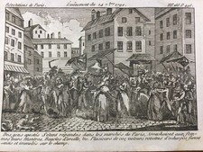 Rare Gravure Révolution Française à Paris en Septembre 1792 Marché Parisien
