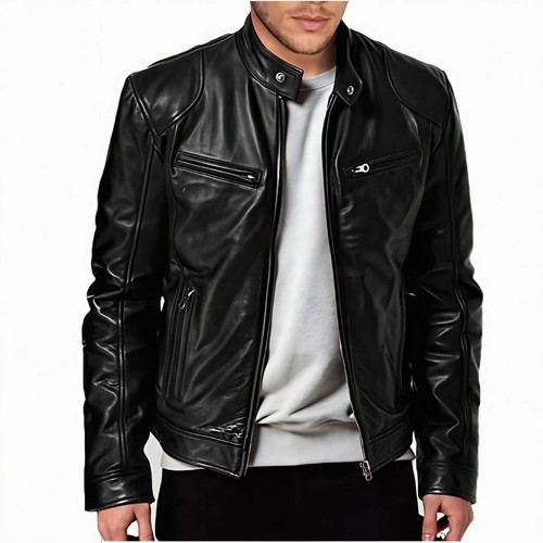 Veste cuir motard noir - veste, de