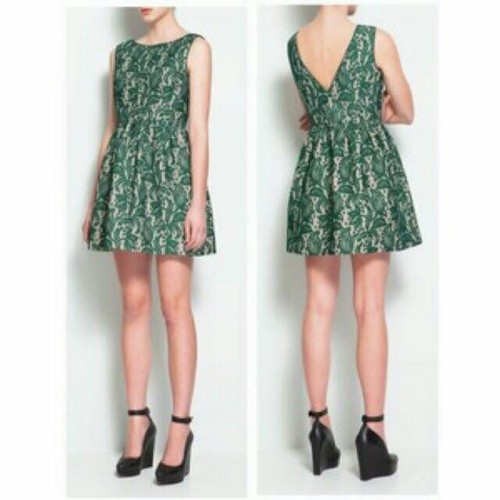 Zara green lace overlay - v, back