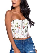 Bustier Corset Femme Brodé Floral Rembourré Top Zip Sous-Veste 8493.