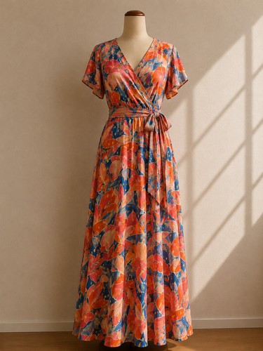Robe longue bohème rose bleu - bohème,