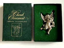 Décoration NOEL ANGE Musicien plaqué Argent ONEIDA 1991 boîte FLUTE 