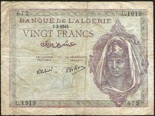 Algérie - billet de 20 francs