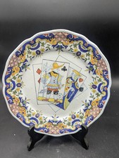 Assiette 1880 Quimper Porquier Beau décor jeux de cartes faïence dig Rouen 