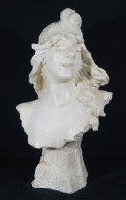 Elégie par Alfred Jean Foretay, sculpture marbre blanc jeune femme, Art Nouveau