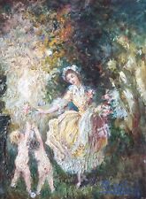 Jeune femme donnant un bouquet - XX° - Italo GIORDANi (1886- 1956)