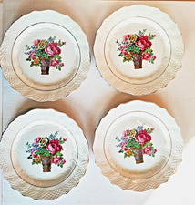 4 assiettes à dessert anciennes  Moulin des loups & Hamage décor floral 20 cm