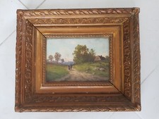 HUILE SUR PANNEAU ANCIENNE ENCADREE PAYSAGE ANIME (dlg ou de GALIEN LALOUE)