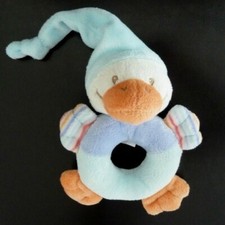 O4. DOUDOU PELUCHE NATTOU CANARD BLEU ORANGE BONNET HOCHET GRELOT - ETAT NEUF*