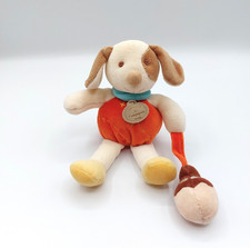 Peluche doudou chien orange blanc écru ancien modèle Doudou et Cie grelot gland