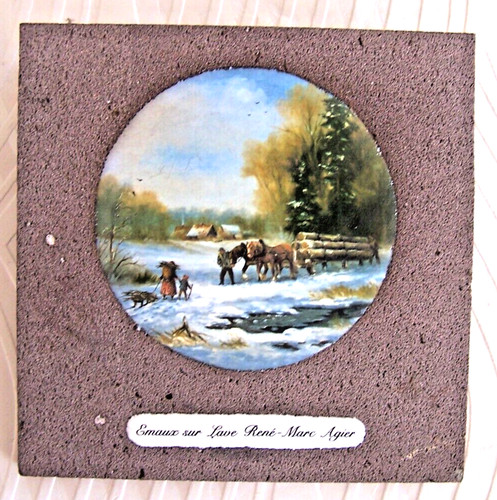 Plaque tableau emaux sur lave - plaque,
