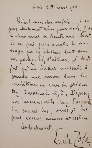 Emile zola lettre autographe - -,