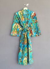Robe En Coton Turquoise Indien Frida Kahlo Longue Kimono De Nuit
