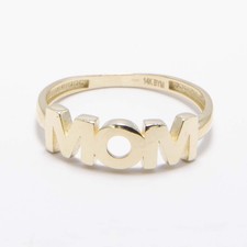 Bague En Or Jaune 14K Solide Brillante "MOM" Toutes Tailles