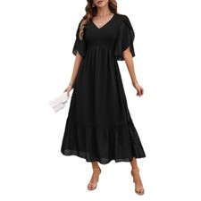 Femme Évasé Robe Manche Midi
