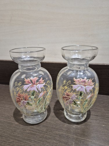 Paire vases émaillés fleurs - paire,