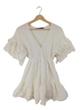 ZARA Robe à manches courtes Dames Robe T EU 34 blanc cassé style festif