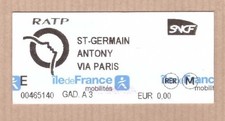 Ticket metro Paris RATP - origine et destination  - chemin de fer -