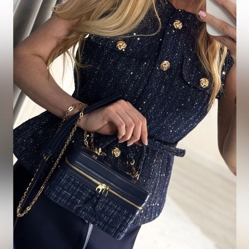 Nwt navy blue belted sequin - blue,