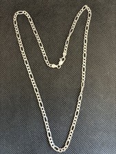 Ancien Collier Chaîne En Argent Massif 925 Italy Maille Figaro Art Nouveau Deco