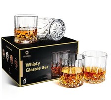 4 Pièces Verres à Whisky 320ml Verre a Whiskey en Cristal Parfait pour les Co...