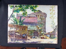 Olynthe Madrigali Tour de Miomo Cap Corse Bastia Huile Panneau XXe