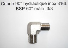 Coude 90° raccord  hydraulique inox 316L  BSP 60° mâle en 3/8 