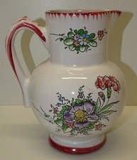 JOLI ANCIEN PICHET CERAMIQUE FAIENCERIE D'ART LE RENOLEAU décor FLEURS colorées