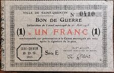 BILLET Bon  de Guerre 1 franc