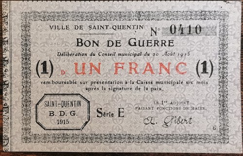 Billet bon guerre 1 franc - guerre,