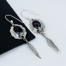 Beau Gemme Améthyste Goutte / Pendantes Ethnique Boucles 925 Argent Cadeau