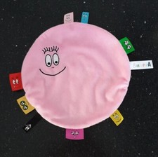 Doudou Barbapapa plat rond Rose étiquettes Rouge Jaune Noir Vert Bleu