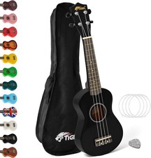 TIGER UKE7-BK Ukulélé Soprano pour Débutants + Sac Transport, Médiator, Cordes