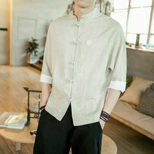 Hommes Lin Coton 3/4 Chemise